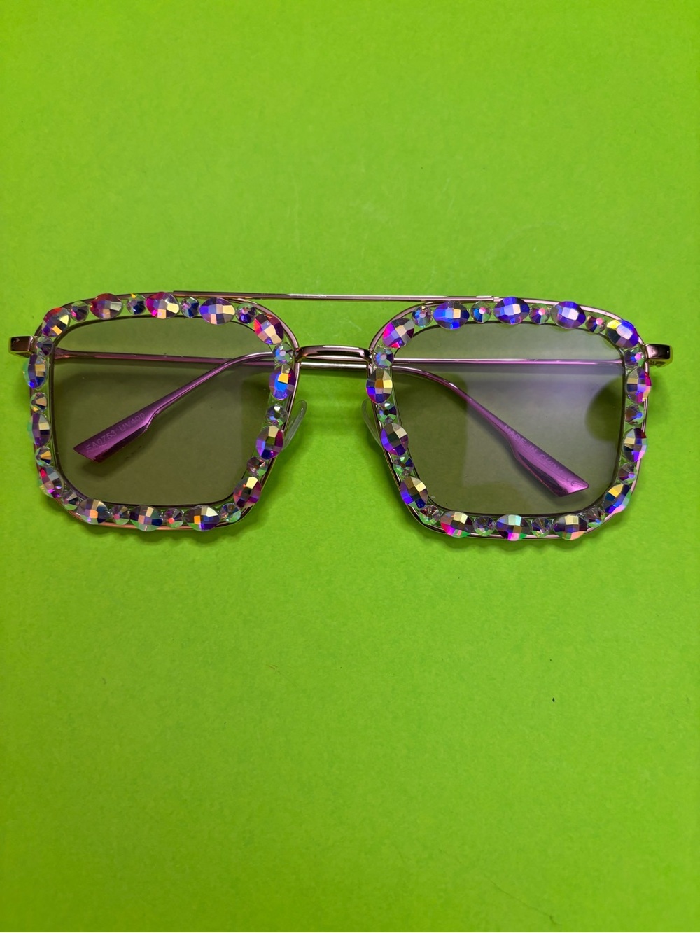 Crystal-Embellished Square Sunglasses in Iridescent Purple